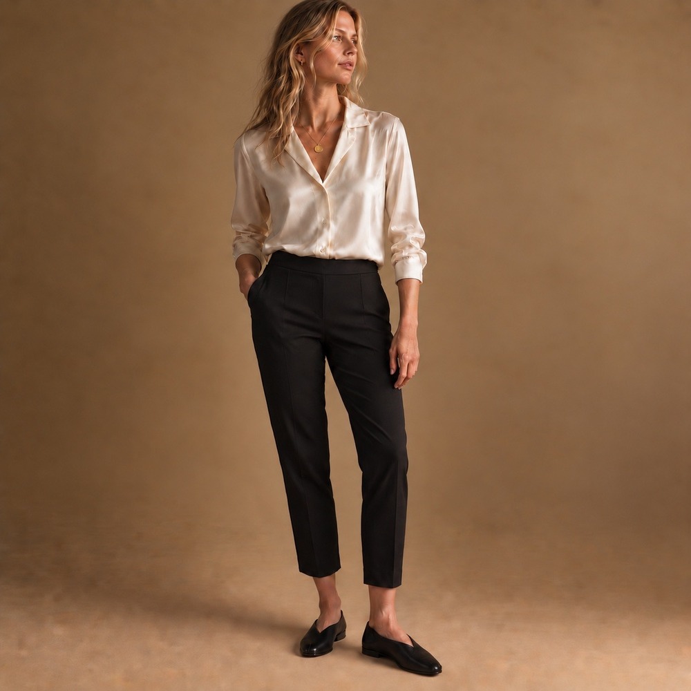 Quince Stretch Crepe Cropped Ankle Pants Black Sz 4